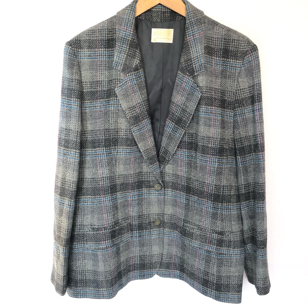 Pendleton Vintage Virgin Wool Plaid Grey Blazer 16
